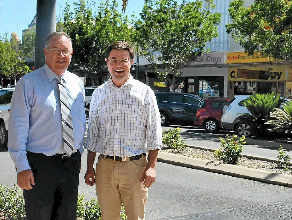 NEW IDEAS: New Warwick Chamber of Commerce president Bruce Partridge and outgoing president David Littleproud are looking forward to the future of Warwick’s business community. NEW IDEAS: New Warwick Chamber of Commerce president Bruce Partridge and outgoing president David Littleproud are looking forward to the future of Warwick’s business community.